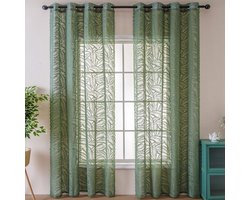 Transparante gordijnen met olijfbladmotief - 2 stuks, 140x100 cm, met ringen - geschikt voor raamdecoratie.