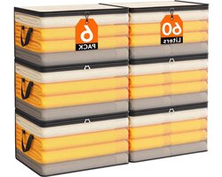 Transparante kledingopbergzakken - Set van 6 - 60L opbergtas - Opvouwbare opbergdoos met handgrepen - Dekbedovertrek - Verhuizen - Kleding - Dekens - Speelgoed