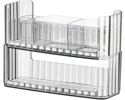 Transparante make-up organizer, badkamerkast organizer, stapelbare lippenstifthouder, PET-materiaal transparante spiegel opbergdoos set voor ijdelheid, cosmetica, katoenen bal, wattenschijfje