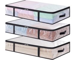 Transparante opbergzakken 60L - Set van 3 - Opvouwbare opbergdoos onder het bed met handgrepen - PP kledingopbergtas voor verhuizen - Dekbedovertrek voor kleding, dekens en speelgoed