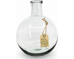 Transparante ronde fles vaas/vazen van eco glas 18 x 24 cm - Gerecycled glas - Woonaccessoires/woondecoraties - Glazen bloemenvaas - Boeketvaas - Flesvaas/flesvazen