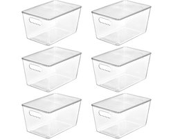 Transparante Stapelbare Opbergdozen met Deksel - Grote Plastic Dozen met Handvat voor Organisatie in Keuken, Badkamer en Kast - Set van 6 voor Efficiënte Opslag en Ruimtebesparing