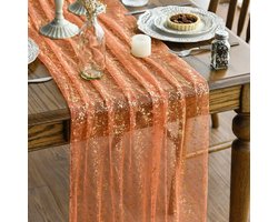 Transparante tafelstrook met glitterfolie – 75 x 300 cm – Decoratie voor keuken & eettafel – Decoratie voor feestdagen, feesten en verjaardagen (binnen) – Oranje