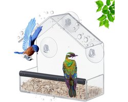 Transparante Vogelvoederhuis met Zuignappen - Ideaal voor Balkon en Raam, Geschikt voor Wilde Vogels, 15 x 15 x 6 cm, Vogelvoeder, Vogelhuisje, Tuinaccessoires