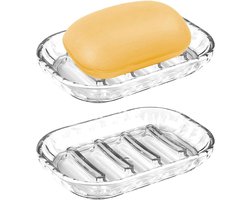 Transparante Zwarte Zeepdispenser Set van 2 - Flexibele PP Zeepbakjes 13x9x2cm met Antislip Golfstructuur - Herbruikbare Plastic Zeephouders voor Badkamer en Keuken