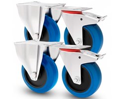 Transportwielen met rem - Zwenkwielen meubelwielen - Zware meubels verplaatsen - Vloervriendelijk rubber - 125 mm diameter - Blauw