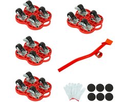 Transportwielen voor meubels - Antislip - Zware belasting - Rode meubels met rem - Laag geluidsniveau - 360° meubelroller - Transportroller - Inclusief meubellifter - Voor het verplaatsen van meubels