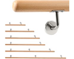 Trapleuning - 200 cm Beuken leuning balkon met metalen deuvels kelder Ronde leuning