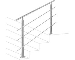 Trapleuning - Roestvrij Stalen - 180cm - 3 Dwarsbalken - voor binnen en buiten - In Hoek Verstelbaar Trapleuningen - met Kogelring en 2 Palen - voor Trap Balkon Terras Borstwering - Ø 42 mm