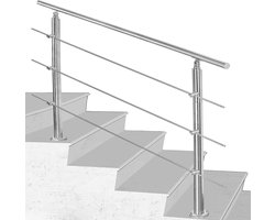 Trapleuning Roestvrij Stalen In Hoek Verstelbaar Trapleuningen met Kogelring en 2 Palen Indoor bar Railing Set voor Trap Balkon Terras Borstwering (100cm 3 Dwarsbalken)