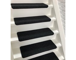 Trapmatten - 15 stuks - Solid Zwart - 65x22x3,5 cm - Recht