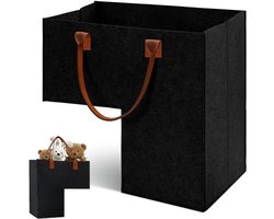 Trappenmand met lederen handgrepen en opvouwbare wasmand voor wasgoed en speelgoed, grote L-vormige opbergmand in viltstof.