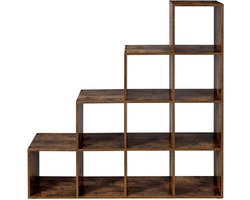 traprek, boekenkast met 10 kubussen, ladderrek, kubusrek, vrijstaand rek, ruimteverdeler, voor kantoor, woonkamer, slaapkamer, vintage, donkerbruin