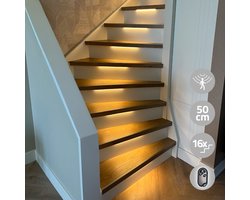 Trapverlichting led met bewegingssensor - Complete set voor 16 treden - 50 cm breed - Met draadloze dimmer - Plug&Play - Warm Wit - Trapverlichting