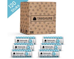 Trashure Vuilniszakken - 30 L - Geschikt voor Brabantia prullenbak Code O - 6 rollen x 20 stuks - 30 liter met trekbandsluiting