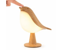 Traumheim® Vogellamp Nachtlampje – Dimbare Touch Tafellamp met 3 Lichtkleuren – Afneembaar en USB-Oplaadbaar – Draagbare Sfeerlamp voor Slaapkamer, Kinderkamer en Camping – Houtkleur