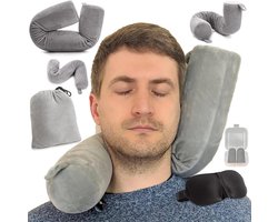 Travel Neck Support Pillow - Adjustable Bendable Neck Pillow with Zipper - Multifunctional Roll Cushion for Home Airplanes Trains Car Bed Office - Grey .