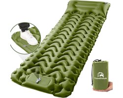 Travelhawk Luchtbed - Slaapmat Zelfopblazend - Campingbedje - Slaapmatten - Luchtbed met Ingebouwde Pomp - Slaapmatje 1 Persoons - Kliksysteem - Groen