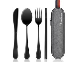 Travelhawk Reisbestek - Bestek To Go - Meeneem Bestek - Reis Bestek - Bestekset - Camping Bestek - Inclusief Handige Draagtas - Zwart