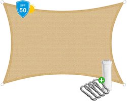 Travelhawk Schaduwdoek Rechthoek - 2 x 3,8 Meter - HDPE Materiaal - Schaduwdoeken - Schaduwnet - Zonwering Incl. Touw en 4 Karabijnhaken - Beige