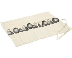 Travellife Altea Camping Bestekset stainless steel black 16-delig - Vaatwasmachinebestendig - Inclusief canvas opbergtas