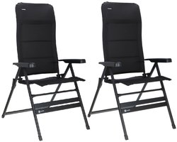 Travellife Festo Campingstoel XL Grafiet Zwart 2 stuks - 7 Standen - Extra groot zitvlak - 150 kg draagvermogen - Compact opvouwbaar - Geïntegreerd hoofdkussen