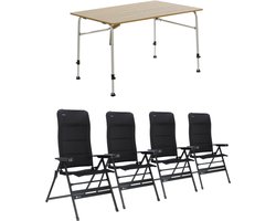 Travellife Sorrento Brown 120 - Festo XL Campingset - Lichtgewicht Campingtafel - 4 Comfortabele XL Standenstoelen