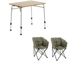 Travellife Sorrento Brown 80 Campingtafel met Lago Vouwstoelen Moss Green