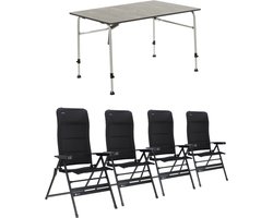 Travellife Sorrento Grey 120 - Festo XL Campingset - Lichtgewicht Campingtafel - 4 Comfortabele XL Standenstoelen