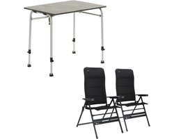 Travellife Sorrento Grey 80 - Festo Campingset XL - Lichtgewicht Campingtafel - 2 Comfortabele XL Standenstoelen