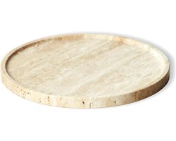Travertijn Marmeren Dienblad - Ottoman Plateau - Badkamer Organiseren - Handgemaakt Natuurlijk Materiaal - Diameter 20 cm - Beige