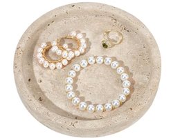 Travertijn Travertijn dienblad 6 inch rond marmeren sieradenbord stenen bureau organizer voor sleutels, oorbellen, nachtkastje huisdecoratie en sieraden display, beige