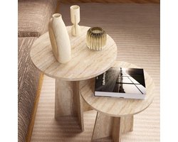 Travertijnlook Ronde Nesting Table Side Table Modern Coffee Table Set van 2 - MDF