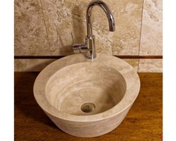 Travertin Wasbak - Rond - 42x42x15cm - met kraangat - Ivory