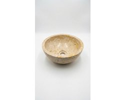Travertin Waskom Rond Beige – Ø 30 cm – Luxe Natuursteen Fonteinkom