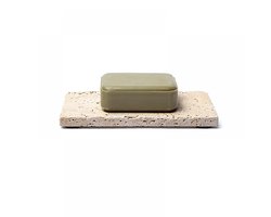 Travertin zeephouder 15x7.5cm rechthoek naturel - Ongevuld travertin tray klein - Natuursteen beige plateau - Zeepbakje marmer