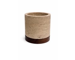 Travertine kaarshouder L Ø9,5x9cm incl. hout plateau - MOOISA