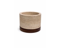 Travertine kaarshouder M Ø9,5x6,5cm incl. hout plateau - MOOISA