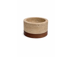Travertine kaarshouder S Ø9,5x4cm incl. hout plateau - MOOISA