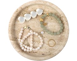 Travertine sieradenbakje 15 cm - ronde steen schaal voor decoratie en opbergen