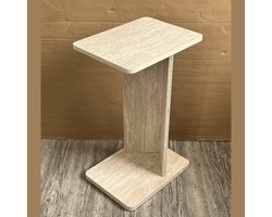 Travertino sofatafel in C-vorm – travertijnlook, 40 × 30 × 65 cm