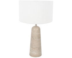 Travino 4553CR Tafellamp met Travertin Voet en Grof Wit Linnen Kap - Anne Light Home - Kantelbaar - Ideaal voor Binnengebruik - 49 cm Hoog