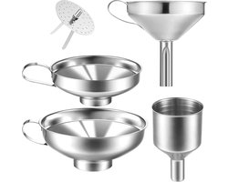 Trechters - 4-pack roestvrijstalen keukentrechter, jamtrechter, keukengereedschap, geschikt voor glazen flessen, kruidenpotjes, voor het overgieten van vloeistoffen, vaatwasserbestendig