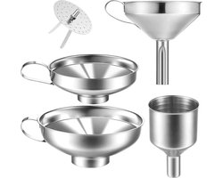Trechters - 4-pack roestvrijstalen keukentrechter, jamtrechter, keukengereedschap, geschikt voor glazen flessen, kruidenpotjes, voor het overgieten van vloeistoffen, vaatwasserbestendig