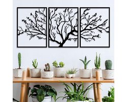 Tree Of Life Metal Wall Art Decor 3 panelen, Boom tak metalen ornament opknoping teken, moderne metalen tak muurdecoratie voor thuis muur decor (Totaal 53 x 23,6 inch) (53in x 23,6in)
