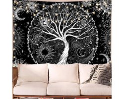 Tree of Life Tapestry Black White Sun Moon Tapestry Galaxy Space Tapestry Black Aesthetic Tapestry Wall Hanging for Bedroom M/130cmx150cm