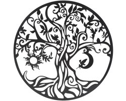 Tree of Life Wall Art, Round Metal Wall Plate for Living Room Bedroom, Outdoor Black Decor