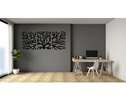 Tree Pano - muurdecoratie - Wanddecoratie - Zwart - Houten art - Muurdecoratie - Line art - Wall art - Wandborden - Bohemian - 45x105cm