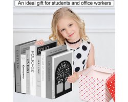 Tree Shaped Bookends - 2 Pcs Heavy Duty Metal Bookends - Shelves Decorative Anti-Scratch Non-Slip Organizer voor Thuis Kantoor - Back to School Benodigdheden (Zwart)