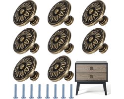 Trekgreep Metalen Bloemvorm Kast Lade Deurknop - Bronzen Tint Vintage - Antiek Bronzen Dressoir Lade Handgrepen - 8 Stuks .